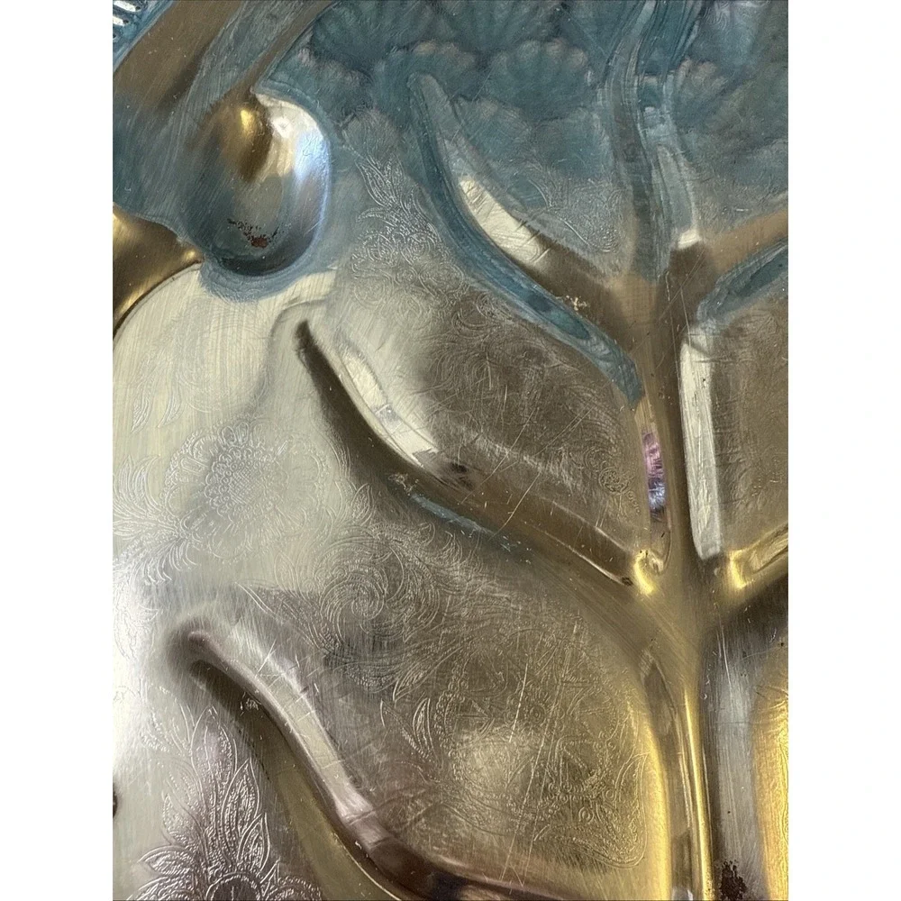 Vintage Stainless Steel Turkey Serving Tray With Drainage Tree Channels & Etched